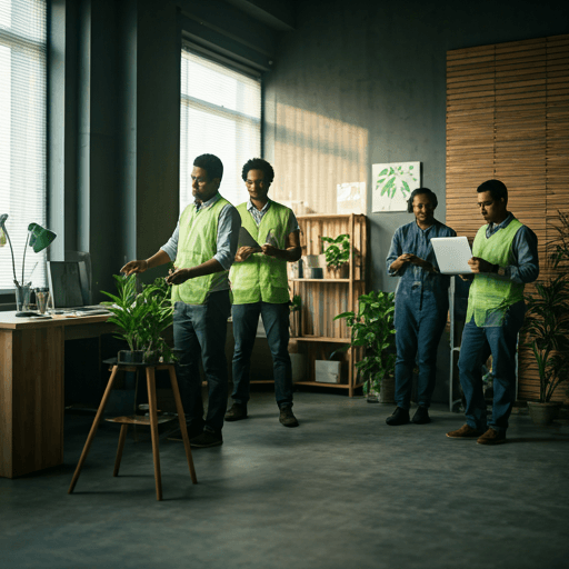 Young African engineers and creatives collaborating around a MacBook